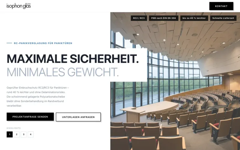 Produktseite TRISOPHON von isophon glas für Hochsicherheitsglas. Website erstellt von sorum (isophon glas · Sicherheitsglas)